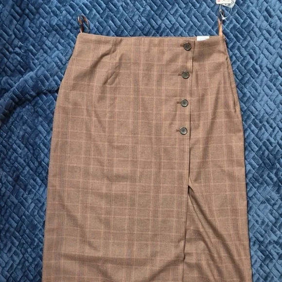 Uniqlo Side Button Checked Wrap Midi Skirt In Brown Size Large! NWT! - Picture 13 of 14